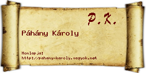 Páhány Károly névjegykártya